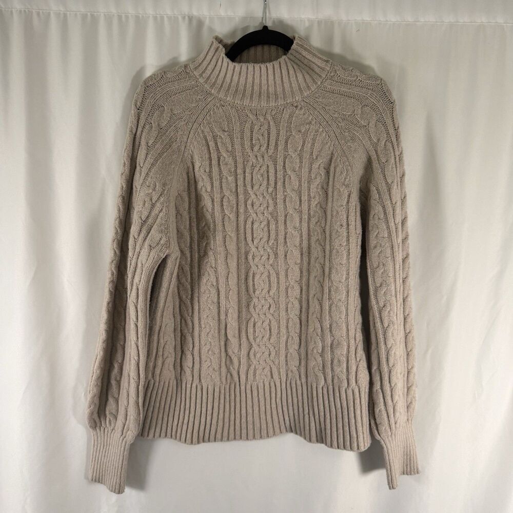 Joie Sweater Women's Medium Ivory Cable Knit Turtleneck Stretch Pullover